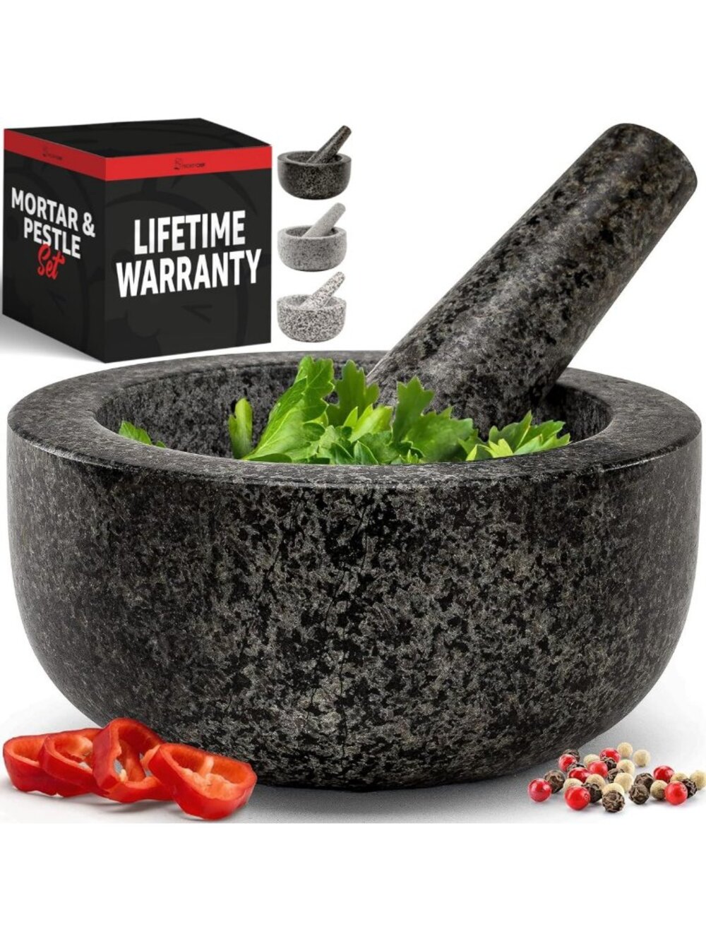 Large 2-Cup Granite Mortar and Pestle Set - Heavy Duty Stone Grinder for Spices